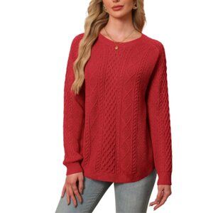 Women's Pullover Soft Fisherman Cable Crewneck Sweater - Red - Medium - New